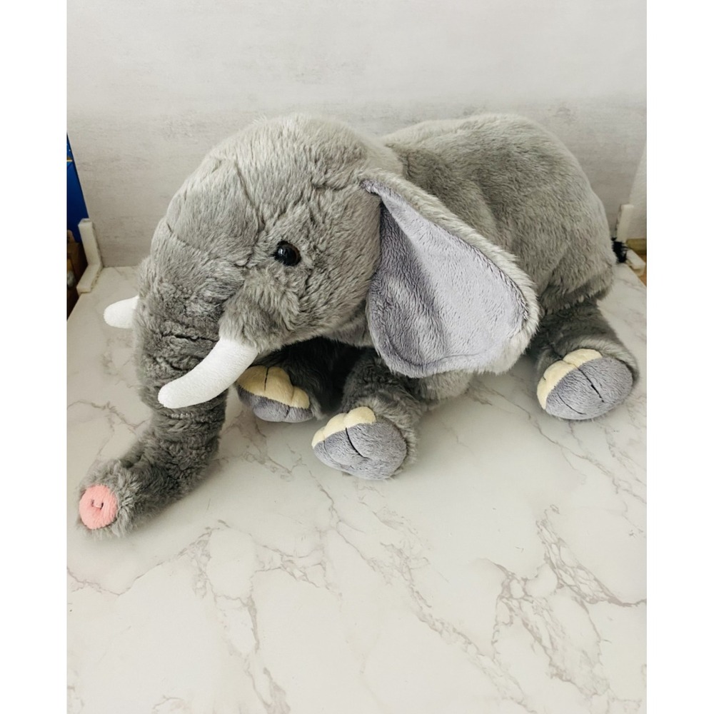 FAO Schwarz Gray Elephant Plush Laying Down Floppy Stuffed Animal 2018